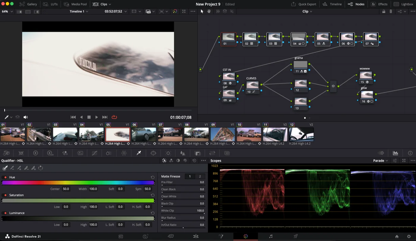 Color grading de um vídeo no DaVinci Resolve
